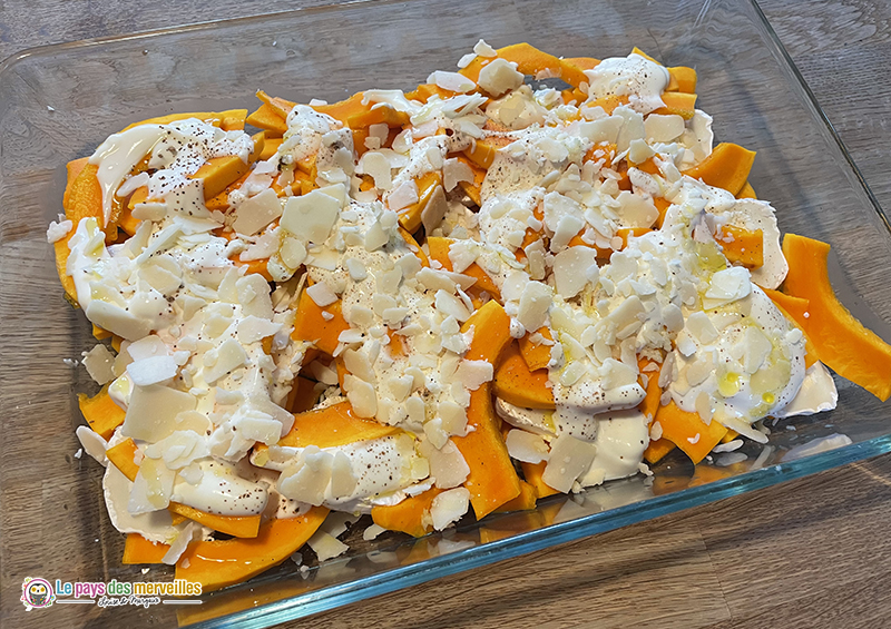 gratin de courge et chèvre avant cuisson